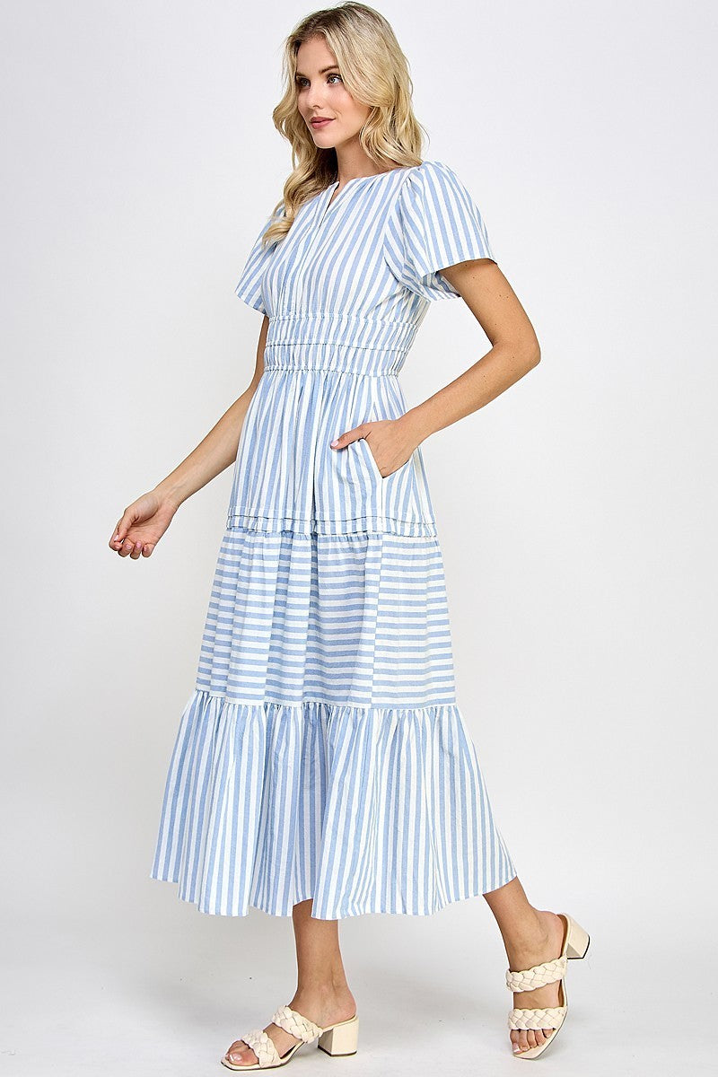 Dress Blue Stripe Spring Summer Maxi Veronica