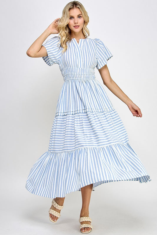 Dress Blue Stripe Spring Summer Maxi Veronica