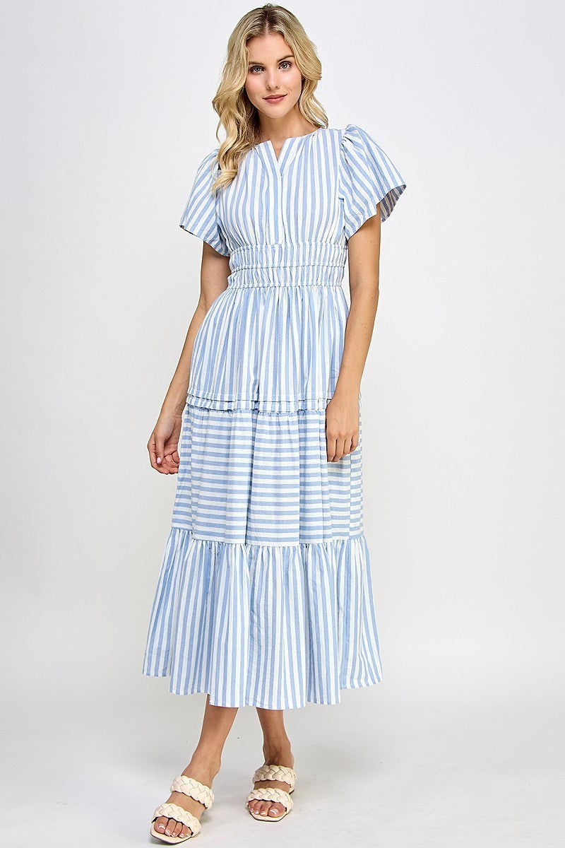 Dress Blue Stripe Spring Summer Maxi Veronica