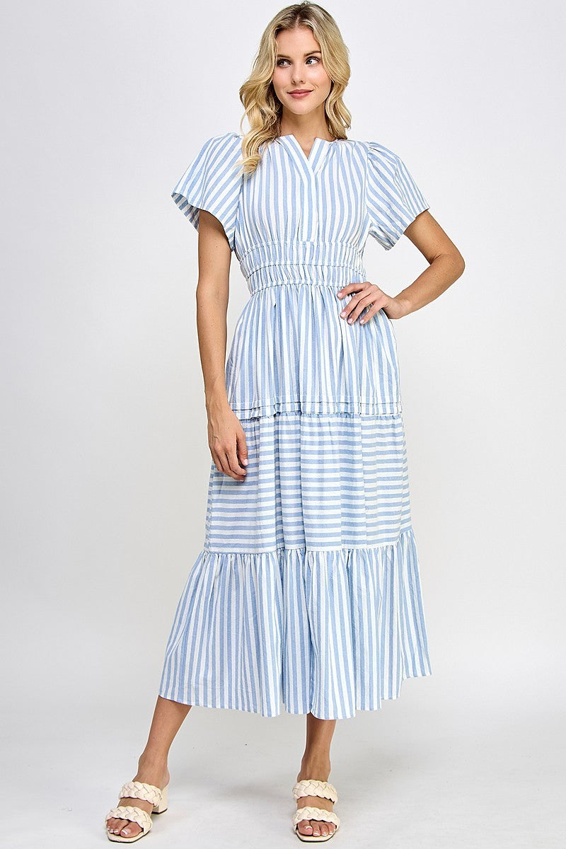 Dress Blue Stripe Spring Summer Maxi Veronica