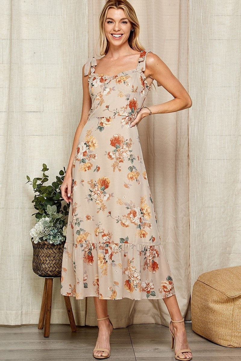 Floral Print Ruffled A-Line Dress – Elegant Floral Sundress for Women