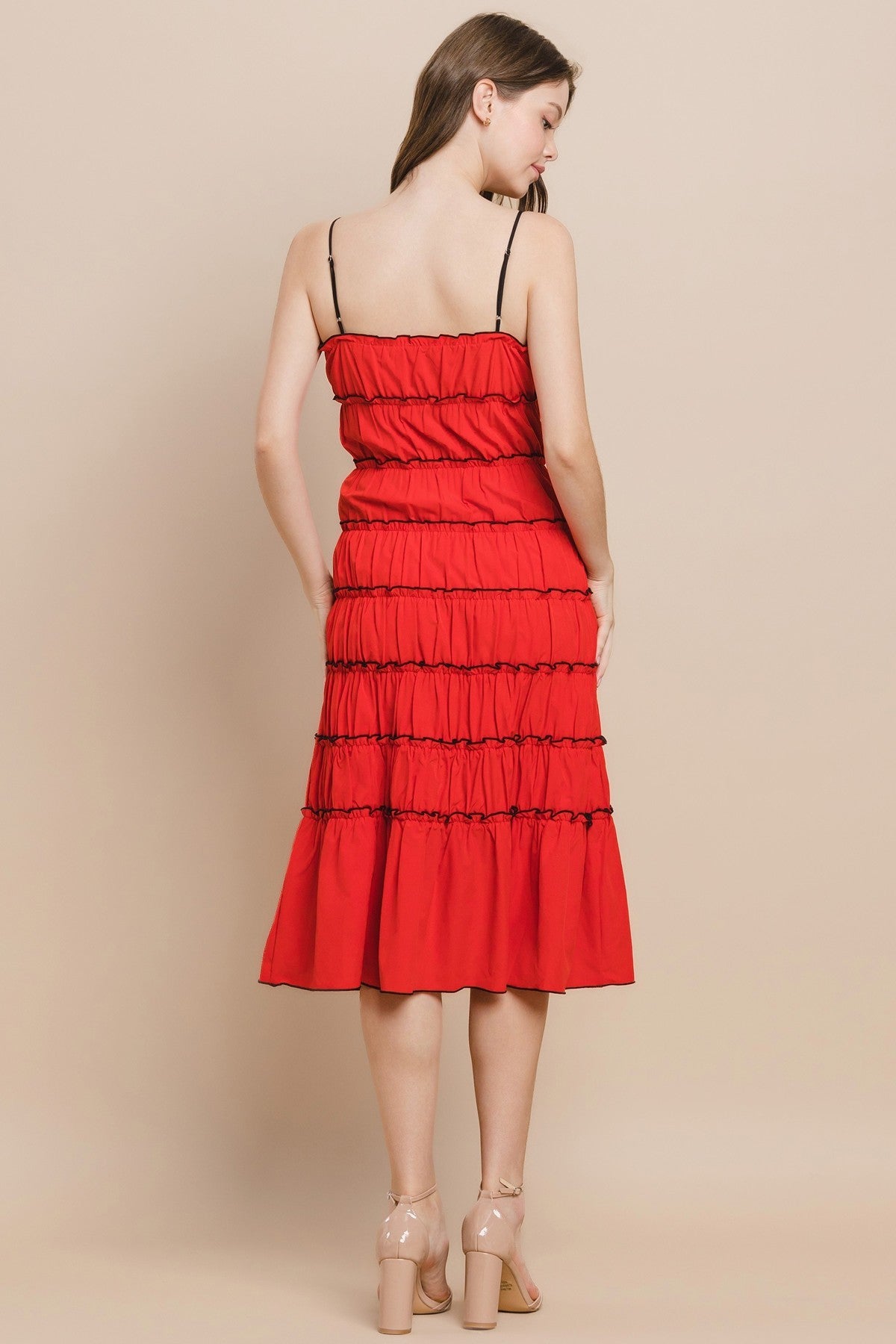 Spaghetti Straps Ruched Midi Dress