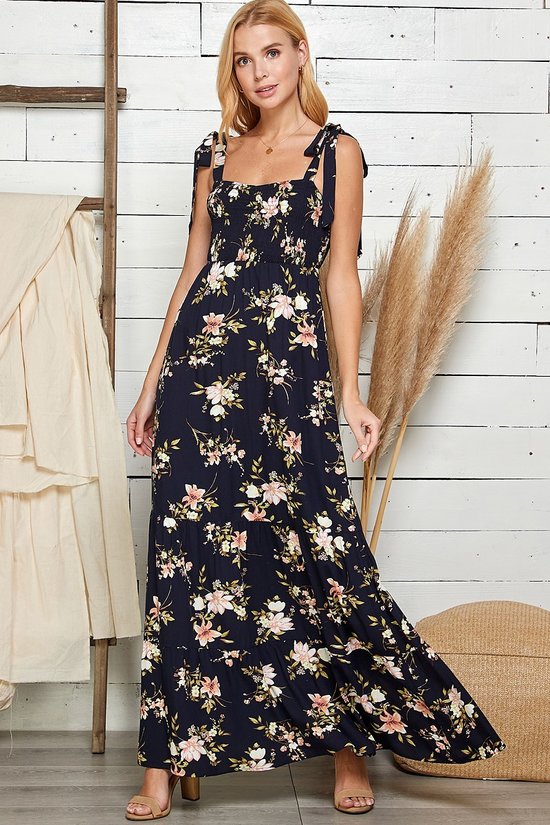 Floral Print Smocked Maxi Dress