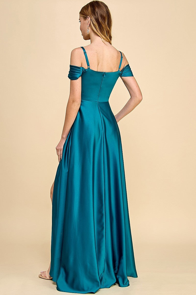 Slit Satin Maxi Dress – Elegant and Sultry Satin Evening Gown for Women