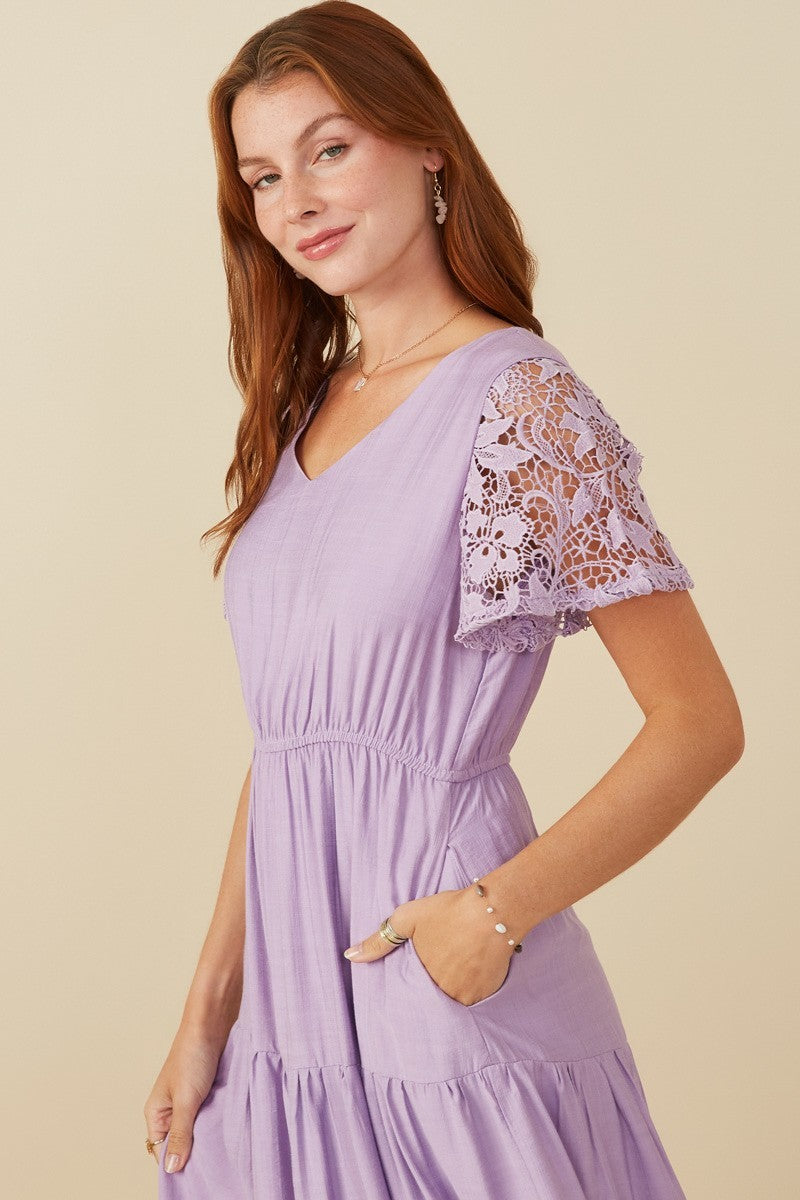 Women's Crochet Lace Sleeve Tiered Dress - Boho Chic | Elegant Summer Fashion