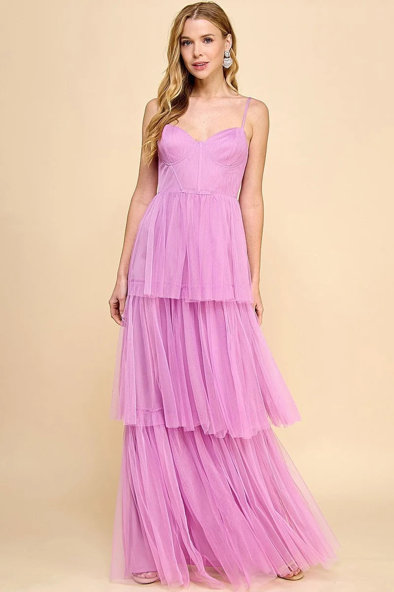 Tulle Ruffle Maxi Dress