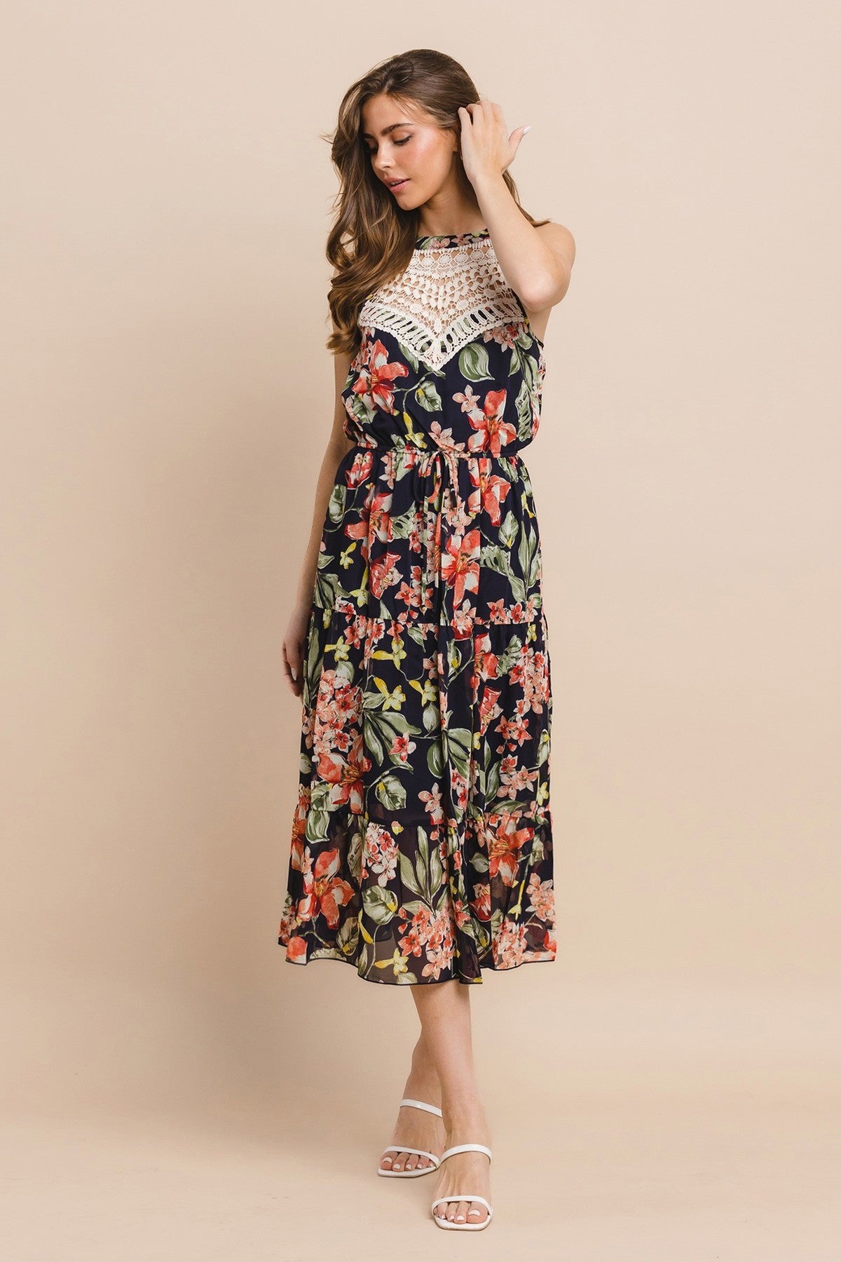 Flowers sweetheart with crochet halter midi dress