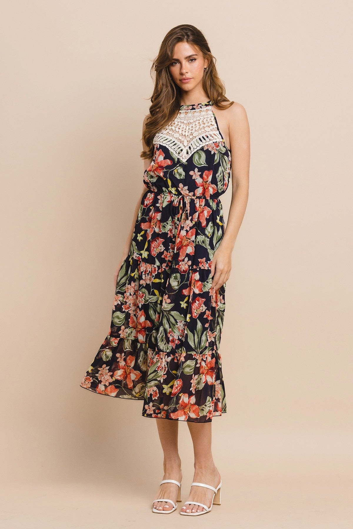 Flowers sweetheart with crochet halter midi dress