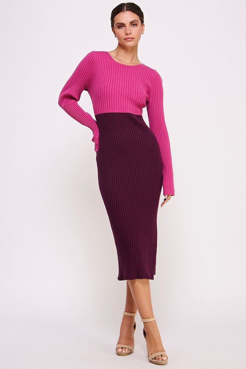 Color Block Knitted Midi Dress