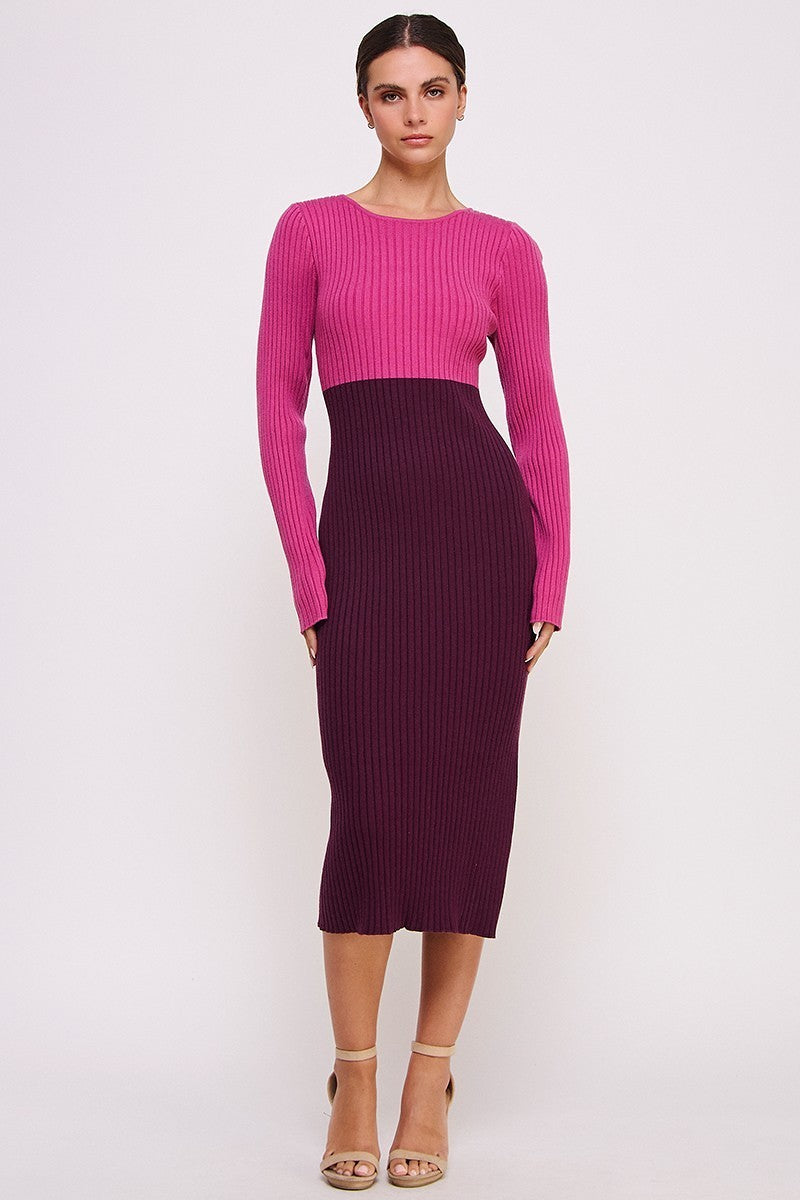 Color Block Knitted Midi Dress