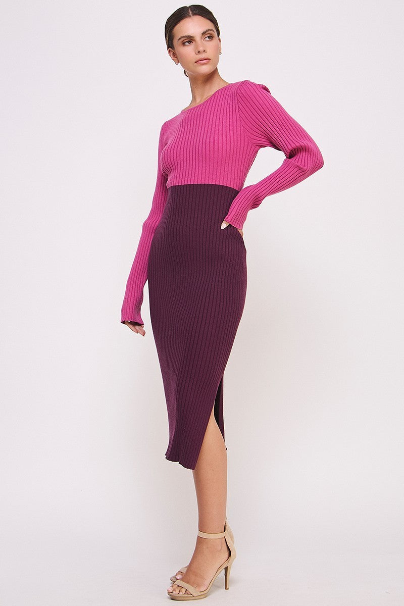 Color Block Knitted Midi Dress