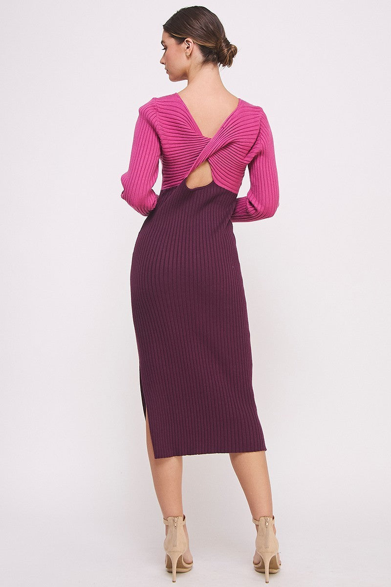 Color Block Knitted Midi Dress