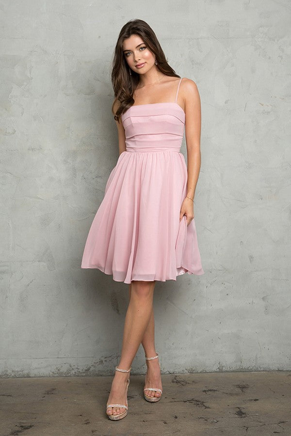 Knee Length Strapless Chiffon Gown with A-Line Skirt 