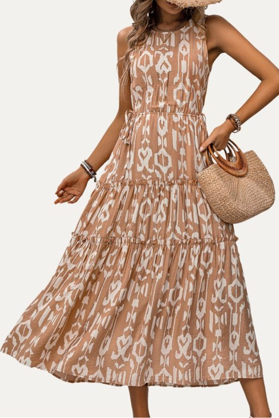 Abstract Print Open-Back Sleeveless Maxi Dress – Bold, Artistic, and Effortlessly Chic