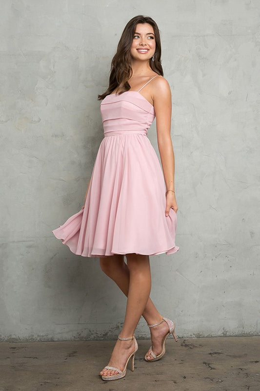 Knee Length Strapless Chiffon Gown with A-Line Skirt 